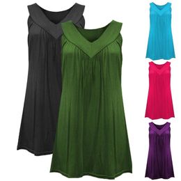 Women's Blouses & Shirts Fashion Women Pure Colour Sleeveless V Neck Pleated Tank Top Casual Soft Blouse Dress Design S