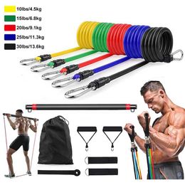 Latex Resistance Band Set With Strength Training Bar Yoga Pull Rope Elastic Fitness Exercise Gym Equipment for Home Workout 220111