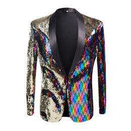 Nightclub Bar DJ Mens Singer Glitter Multi-color Sequins Blazer Concert Stage Clothes Evening Party Prom Host Performance Tuxedo Suit Jacket