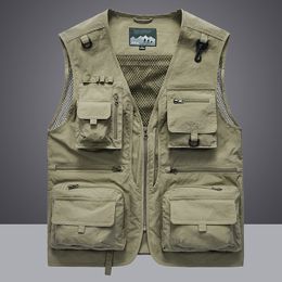 Summer Men Unloading Tactical Vest Coat Casual Men's Photographer Waistcoat Mesh Work Sleeveless Jacket Tools Pocket Vest 5XL 201126