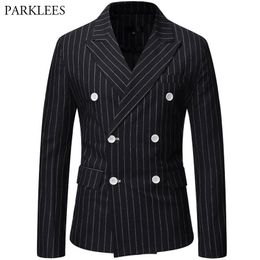 Black Striped Men Blazer Fashion Double Breasted Mens Suit Jacket Coats Casual Business Tuexdo Costume Homme Casaco Masculino 220310