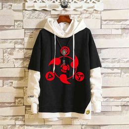 high-quality Brand Autumn Anime Hoodies Men Hoody Unisex Casual Fake Two-Piece Sweatshirts hip hop Hoody Plus Size Coat H1227