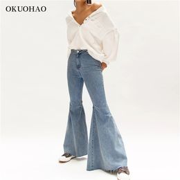 Women's Stretch Flared Jeans High Waist Flared Leg Design Slim Fit Soft Denim Trousers Skinny Retro Fashion Plus Size 201223