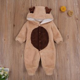 Jumpsuits Born Baby Boy Girl Clothes Winter Cartoon Deer Print Long Sleeve Hodded Creepers Romper Jumpsuit One-Piece Outfit Warm Set