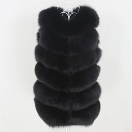 OFTBUY Black Real Fur Vest Winter Jacket Women Coat Natural Big Fluffy Fox Fur Outerwear Streetwear Thick Warm Waistwear 201212