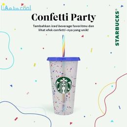 reusable plastic cold cups with lids Canada - Color Changing Confetti starbucks mugs Reusable Plastic Tumbler with Lid and Straw Cold Cup starbucks tumbler starbucks cup livebecool