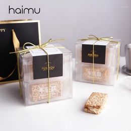 Gift Wrap 5pcs Transparent PET Square Box Packaging Baking Nougat Biscuits Birthday Party Favour Decoration Boxes Packing Desserts1