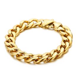 13MM 8.5'' stainless steel Cuban curb chain bracelet Mens fashion bracelet bangle silver gold black