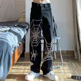 MINGLIUSILI Y2k Denim Trousers Women Spring Fashion High Street Baggy Jeans Oversize Streetwear E Girl Print Black Pants Y220311