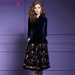 TESSCARA Women Autumn & Winter Elegant Sequin Velvet Dress Festa Female High Quality Designer Party Vestidos Vintage Robe Femme 201028