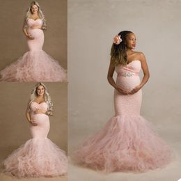 Blush Pink Illusion Ladies Ruffles Bathrobe Sleepwear Bridal Long Nightgowns Women Birthday Party Wedding Gowns Shower Robes