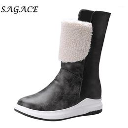 SAGACE Shoes ladies leather boots Round toe boots solid Snow 2020 Fashion women wedge platform short plush shoes1