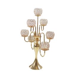 Gold Crystal Candle Holders Set of 2 Pillar Candlesticks for Home Decor Wedding Party Table Centerpieces Housewarming Gift