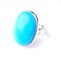 WOJIAER Oval Natural Gem Stone Blue Turquoise Finger Rings Party Ring for Men Women Jewellery Z9165