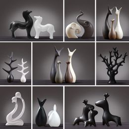 Nordic Vintage Home Decor Ceramic Crafts desktop Ornaments Animal Swan Rabbit Deer Figurines Home Decoration Accessories T200710