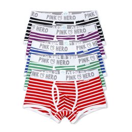 a bagPink Hero Striped Cotton Men Underwear Male Underpant Bulge Pouch Man Boxer Shorts Cuecas Wholesale 1203 LJ201110