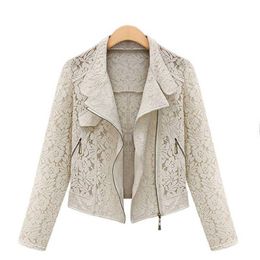 Lace Biker Jacket Autumn New Brand High Quality Full Lace Outwear Leisure Casual Short Jacket Metal Zipper Jacket FREE SHIP 201112