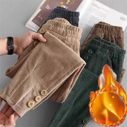 Mom's casual high waist Add Velvet corduroy Harem Pants Elegant oose Pencil Pants Women Vintage Elastic waist trouser female 201118