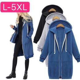 Women Hoodies Sweatshirts Plus size Autumn Winter Women Casual Thick Velvet Fleece Warm Outwear Long Sleeve Zipper Coat Jackets 201103