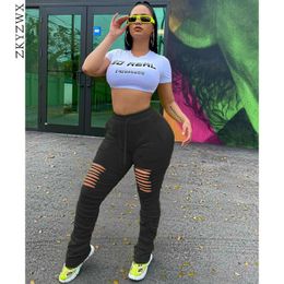 ZKYZWX Plus Size Neon Stacked Sweatpants Women Elastic High Waist Joggers Summer Legging Bell Bottom Trouser Ruched Flare Pant T200422