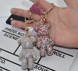 18 color Full Rhinestone diamond Cartoon Pendant Bear Crystal Keychain Ring Holder Pendant Bag Women's Handbag Key Chain Valentine gift