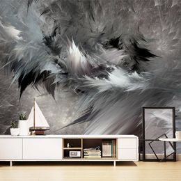 Custom Mural Nordic Abstract Art Wall Painting Black And White Feather Retro Cafe Living Room Study Papers Home Decor