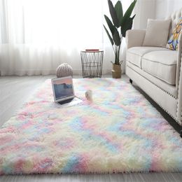 Colourful Rugs For Bedroom Floor Rainbow Fluffy Carpet Kids Girls Living Room Rug Cute Area Plush Shaggy Nordic Modern Home Decor 201225