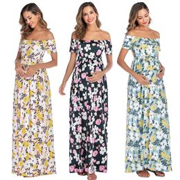 -Платья для беременных длинные с коротким рукавом одно плечо цветочная одежда для беременных Premama Travel Beach PO Съемка элегантна