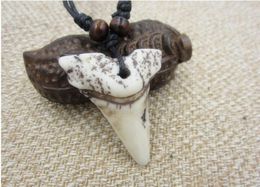 Imitation Yak Bone Carving Shark Tooth Charm Pendant Wood Beads Retro Necklace Amulet Gift Travel Souvenir 2021