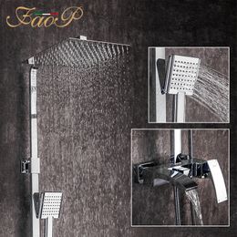 FAOP Shower faucets brass bathroom shower faucet waterfall shower sets bathroom mixer rainfall faucets LJ201211