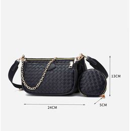 2022 Weave Women's Mahjong Bag Shoulder Bags Luxury Designer Fashion 3 Pcs/set Chain Crossbody Messenger Lady Wide Strap Purse