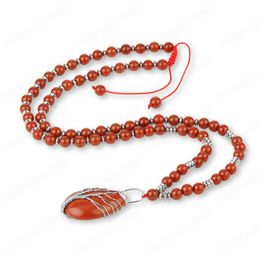 -Naturale della pietra di gemma rossa collane Albero della Vita spostato legare lunga collana ciondolo 7 Chakra in rilievo per le donne gli uomini