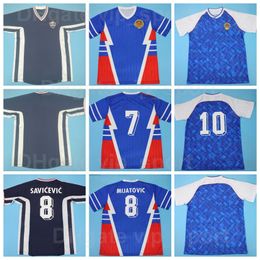 1990 1992 1998 National Team Retro Yugoslavia Soccer Jersey Vintage Classic 8 MIJATOVIC Custom Name Number Team Navy Blue Colour Football Shirt Kits Uniform