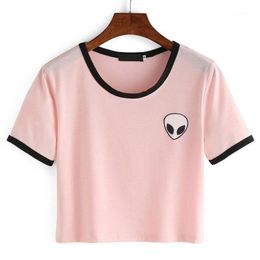 Wholesale- Good Quality 3D Print Aliens Crop Top Short Sleeve T-Shirt Women Camisetas Teenagers T-shirts Casual Summer Women Tops1