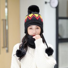 Winter Women Knitted Hat Scarf 2Pcs Set Girl Sweet Cute Wool Thicken Skullies Beanie Collars Female Warm Hat Scarf Set Ski Cap