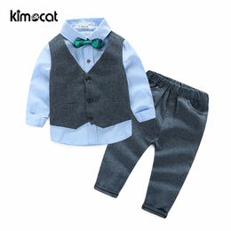 Kimocat Autumn Winter Boys Kids Sets Gentlemen Vest+Shirt+Pants Children's Cotton Clothes Baby Boy Clothing Long Sleeve Suit LJ201202