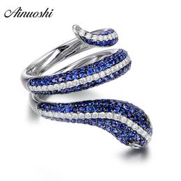 AINUOSHI Classic Round Cut Blue White Sona Rings 925 Sterling Silver Blue White Snake Women Wedding Party Jewelry Rings Gifts Y200106