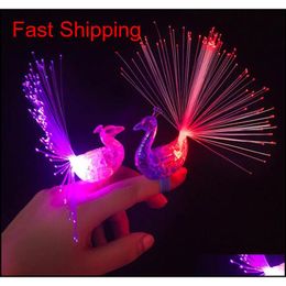 glow fluorescent toys UK - Led Glow Peacock Finger Light Laser Beams Ring Optical Fiber Toy Flash Kid Fluorescent Shiny Neon Flashing Party Decoration Zww1S
