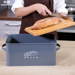 Storage Box With Bamboo Cutting Board Lid Bread Box Metal Galvanised Organisation Snack Box Bread Bin Kitchen Food Containers 201030