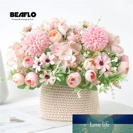 1 Bouquet Artificial Flowers Rose Tea Bud Flower Camellia Silk Fake Flower Flores for DIY Home Garden Wedding Decoration