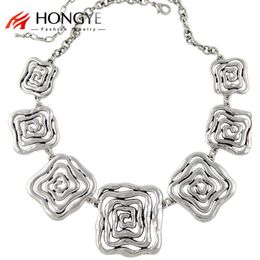 2020 Newest Choker Necklaces Fashion Women Silver Plated Flower Chunky Chains Square Statement Necklace For Female Ethnic Jewelr