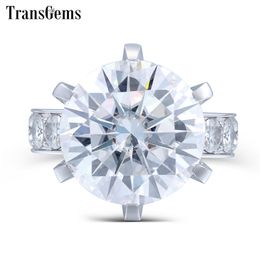 TransGems 10 Carat Lab Grown Moissanite Diamond Ring 14K White Gold Fashion Jewellery Rings for Woman Wedding Engagement Jewellery Y200620