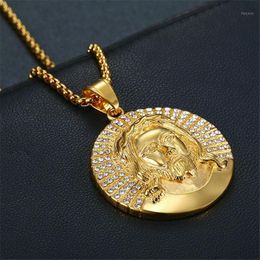 Pendant Necklaces Hip Hop Iced Out Rhinestone Jesus Piece Neck Pendants Gold Color Stainless Steel Chain For Men Christian Jewelry1