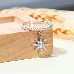 Wedding Rings Dainty Female White Crystal Pendant Ring Rose Gold Silver Color Engagement Vintage Zircon Snowflake For Women1