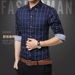 Wholesale-Plaid Mens Shirts Fashion Style Cotton Mens Dress Shirts Clothes Social Casual Shirt Men Chemise Homme M-5XL1