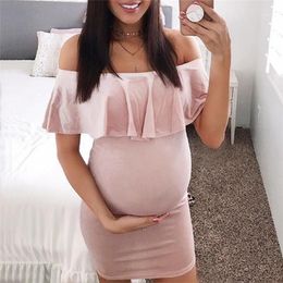 Maternity Dresses Fashion Womens Pregnants Off Shoulder Ruffles Solid Nursing Dress