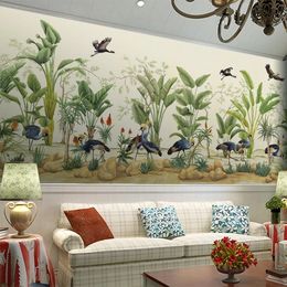 Custom Any Size Mural Wallpaper 3D Hand Painted Tropical Plants Flowers And Birds Fresco Restaurant Living Room Study Home Decor