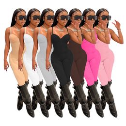 Wholesale Jumpsuits Women Strapless Rompers Summer Sleeveless Jumpers Solid Bodycon Bodysuit Sexy Club Wear Items 6993