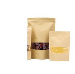 2021 Food Moisture Barrier Bags with clear Window Brown Kraft Paper Doypack Pouch Zip Packaging sealing FAST SHIP