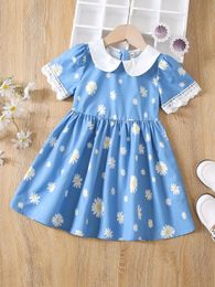 Toddler Girls Floral Print Guipure Lace Insert Dress SHE